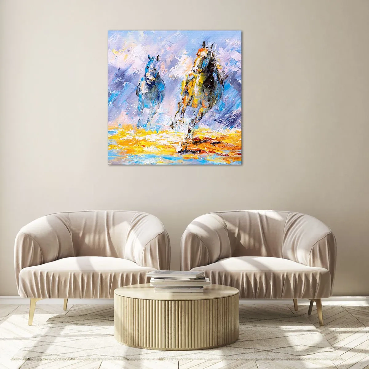 Impression sur verre - Image sur verre - À travers l'éblouissement du galop - 40x40 cm