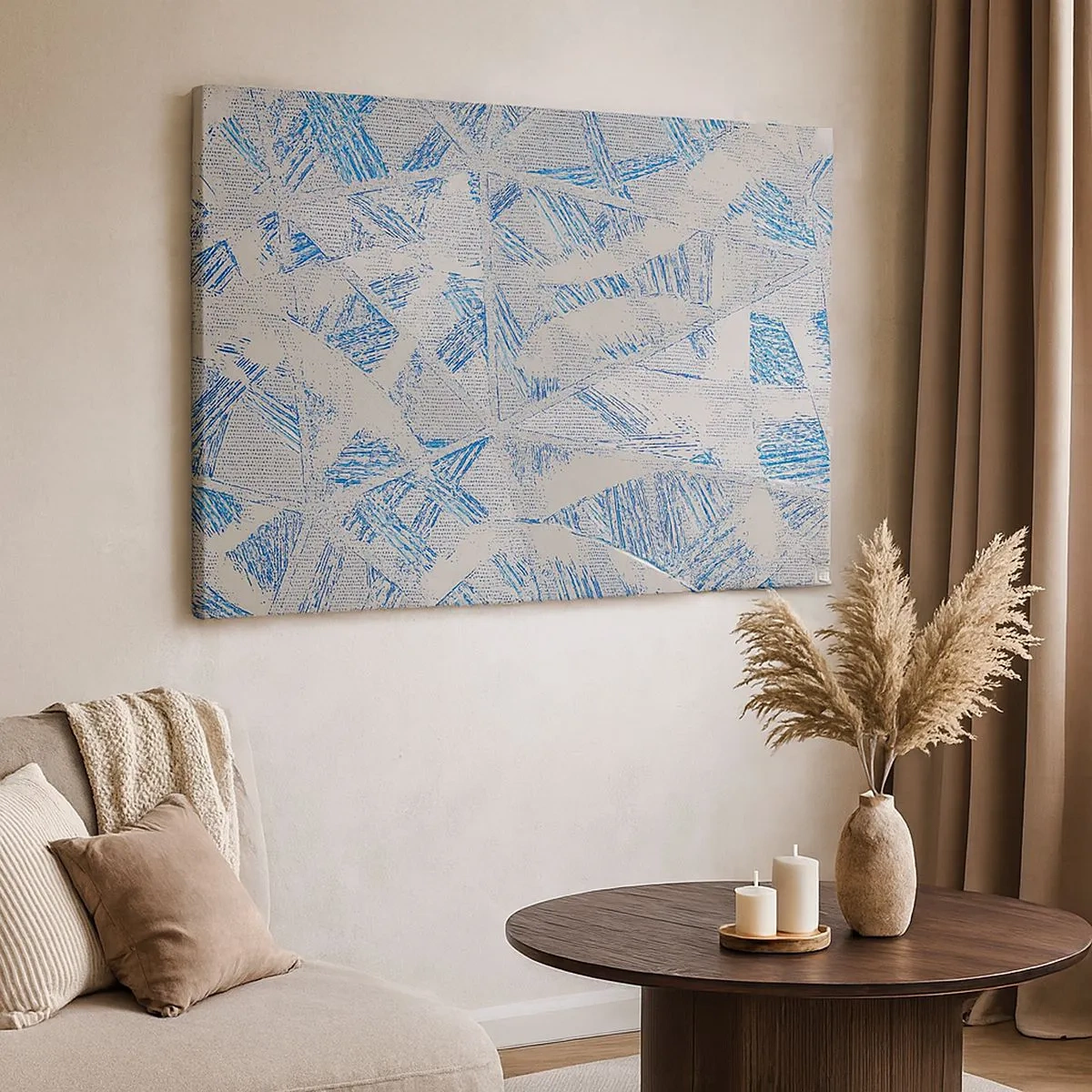 Impression sur toile - Image sur toile - Motifs géométriques dans les tons de bleu et de gris - 70x50cm - Dans un labyrinthe bleu-gris - Décoration murale moderne pour le salon et la chambre ARTTOR