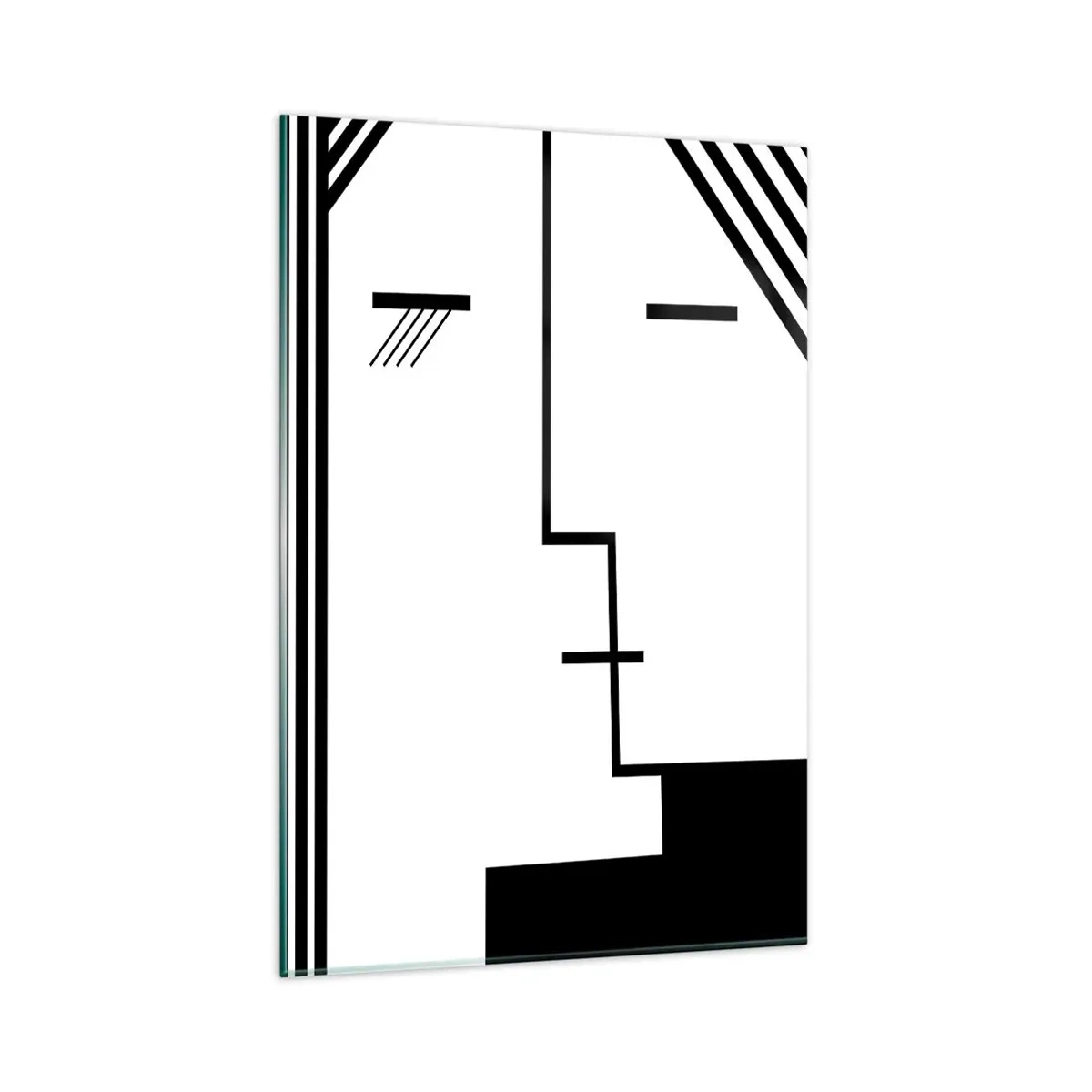 Impression sur verre - Image sur verre - Abstraction géométrique d'un baiser en noir et blanc - 80x120cm - Juste un baiser - Décoration murale moderne pour le salon et la chambre ARTTOR