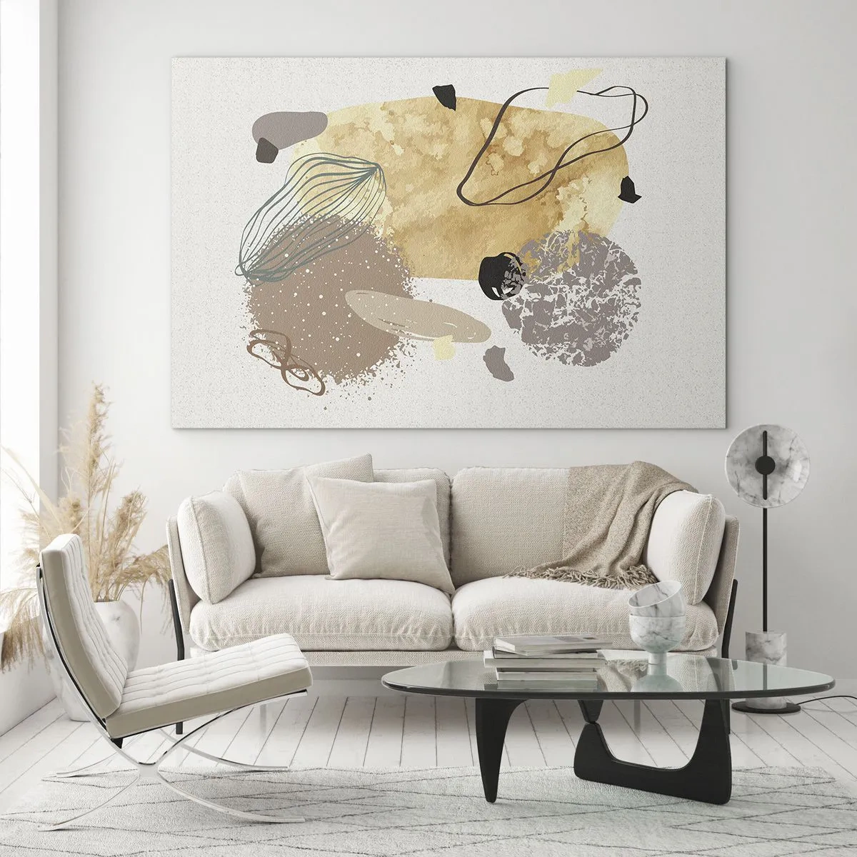 Impression sur verre - Image sur verre - Abstraction beige et marron aux formes irrégulières - 120x80cm - Plumcologie appliquée - Décoration murale moderne pour le salon et la chambre ARTTOR