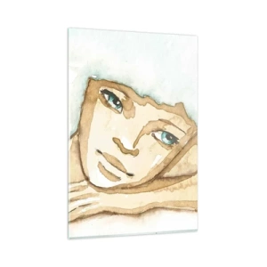 Impression sur verre - Image sur verre - Portrait artistique d'une femme aux couleurs pastel - 80x120cm - L'arbre de la poésie naît du silence - Décoration murale moderne pour le salon et la chambre ARTTOR