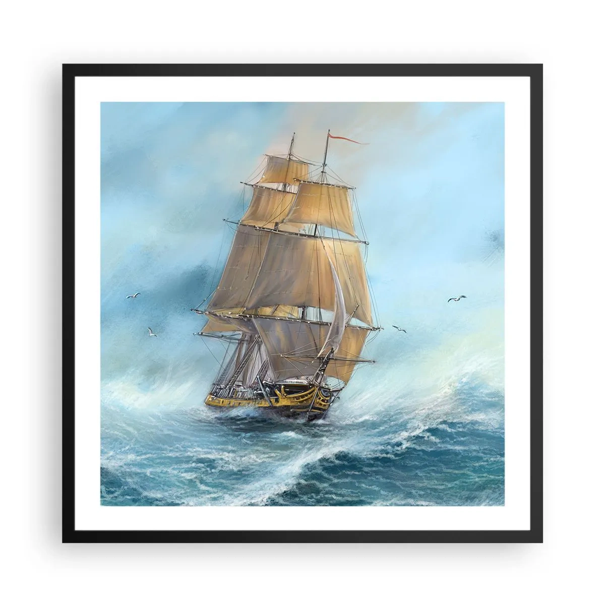 Affiche dans un cadre noir - Poster - Se précipitant sur les vagues - 60x60 cm