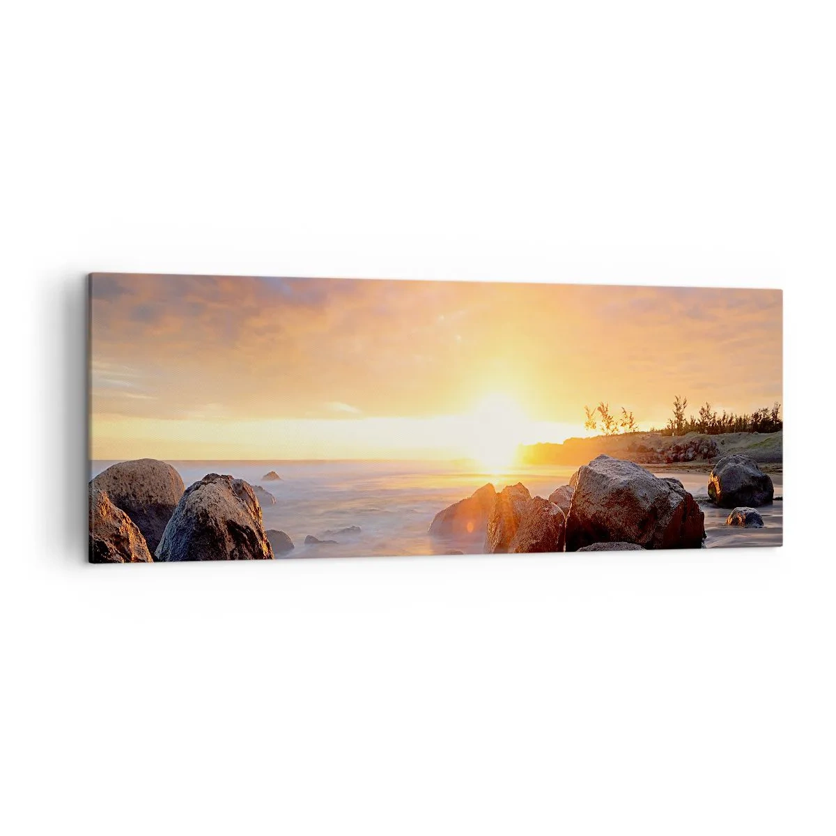 Impression sur toile - Image sur toile - Coucher de soleil sur la côte rocheuse - 140x50cm - Brise lumineuse du soir - Décoration murale moderne pour le salon et la chambre ARTTOR