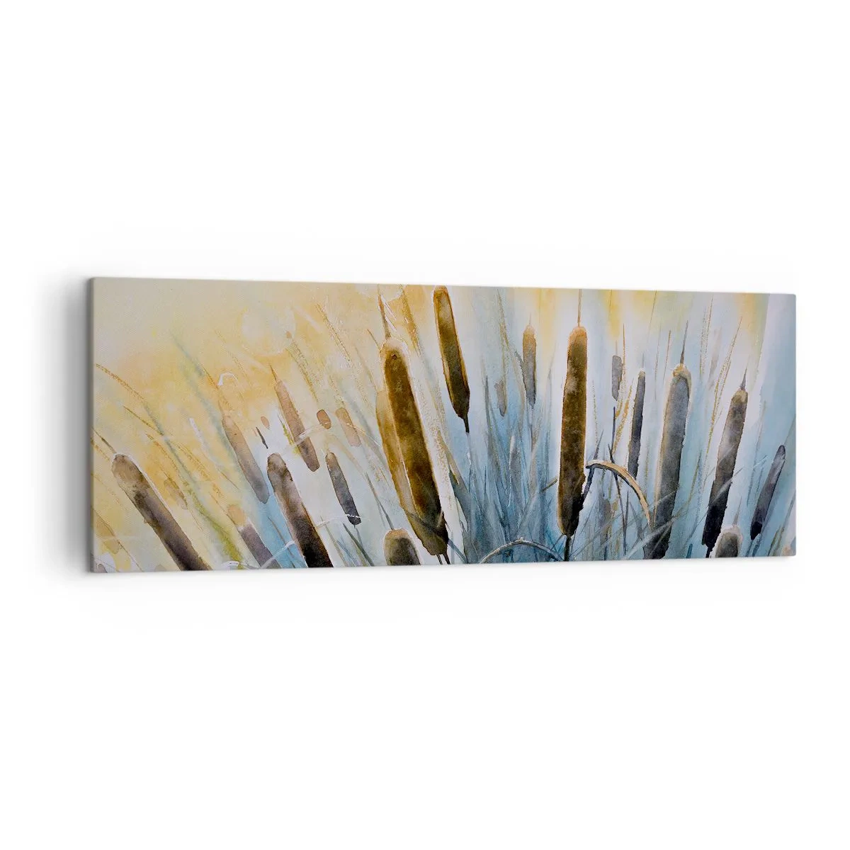 Impression sur toile - Image sur toile - Roseaux pittoresques sous les rayons du soleil - 140x50cm - Fraicheur de l'eau, chaleur du soleil - Décoration murale moderne pour le salon et la chambre ARTTOR