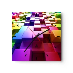 Horloge murale - Pendule murale - Cubes géométriques 3D colorés - 30x30cm - Collaboration Op art dans une équipe - Décoration murale moderne pour le salon et la chambre ARTTOR