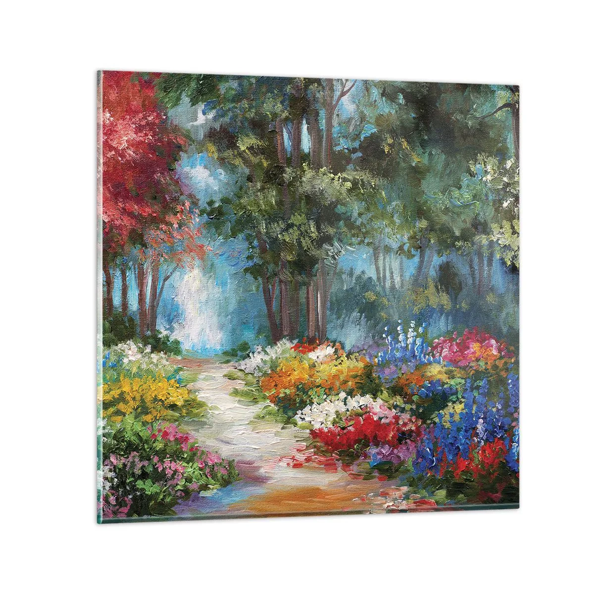 Impression sur verre - Image sur verre - Jardin forestier, forêt de fleurs - 50x50 cm