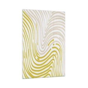 Impression sur verre - Image sur verre - Un motif abstrait avec des lignes ondulées dans des tons de jaune et de beige. - 70x100cm - Une composition au léger virage - Décoration murale moderne pour le salon et la chambre ARTTOR
