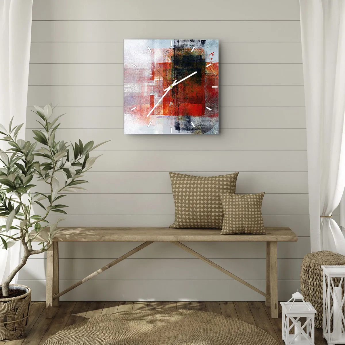 Horloge murale - Pendule murale - Composition embrasée - 30x30 cm