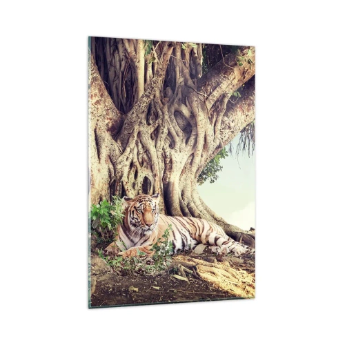 Impression sur verre - Image sur verre - Un tigre se reposant sous un arbre étendu - 80x120cm - Vue du Livre de la Genèse - Décoration murale moderne pour le salon et la chambre ARTTOR