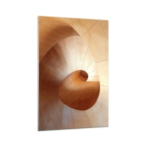 Impression sur verre - Image sur verre - Spirale abstraite dans les tons bois et marron clair - 70x100cm - Serpentin architectural - Décoration murale moderne pour le salon et la chambre ARTTOR