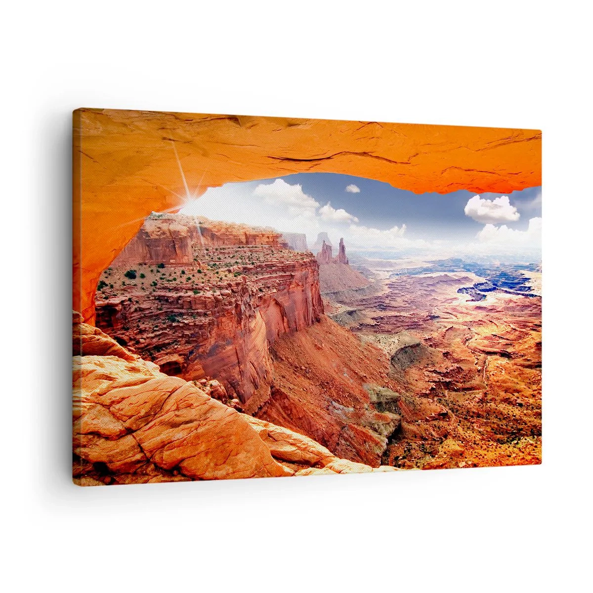 Impression sur toile - Image sur toile - Canyon vu à travers une fenêtre rocheuse aux tons rocheux chauds - 70x50cm - Sculpté par la nature elle-même - Décoration murale moderne pour le salon et la chambre ARTTOR