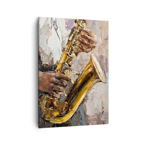 Impression sur toile - Image sur toile - Un musicien jouant du saxophone dans un style artistique - 50x70cm - C'est l'heure du solo - Décoration murale moderne pour le salon et la chambre ARTTOR