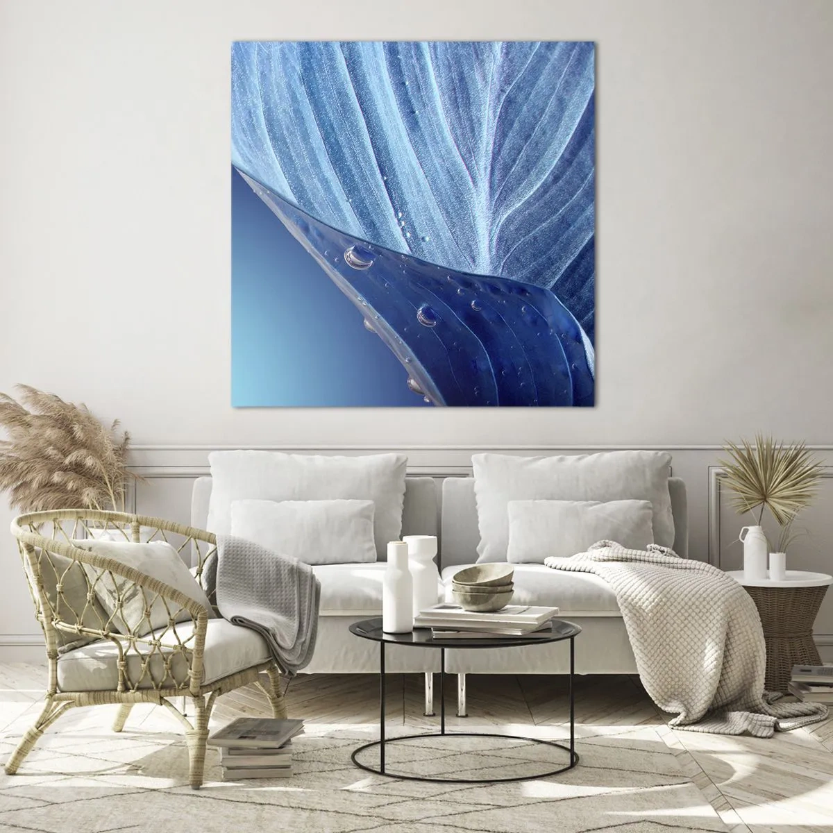 Impression sur verre - Image sur verre - Gouttes cachées du bleu - 50x50 cm