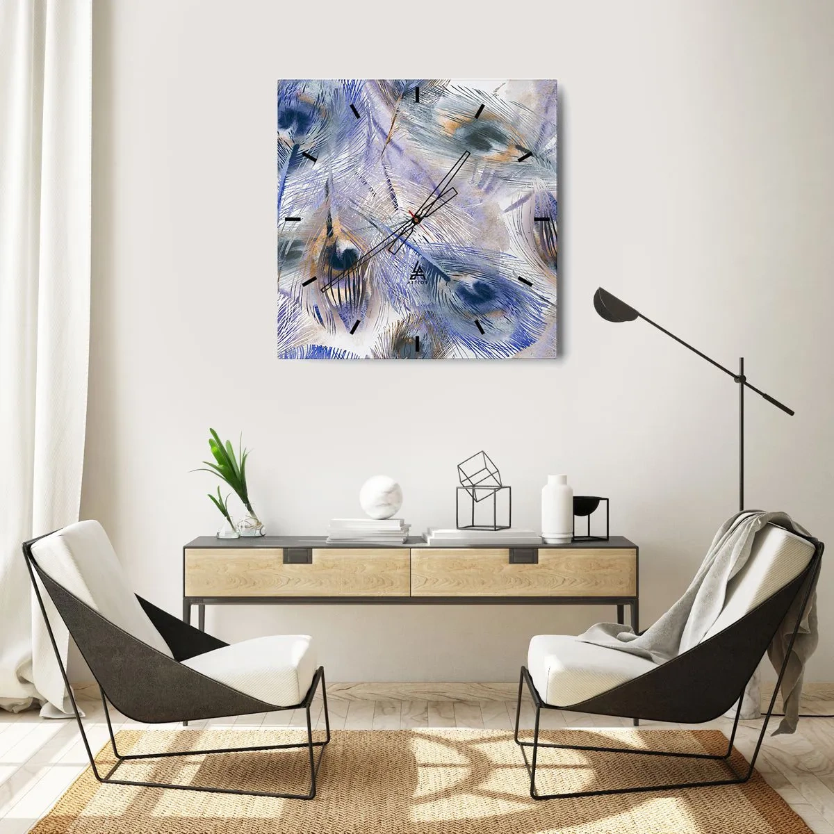 Horloge murale - Pendule murale - Composition de paon - 40x40 cm