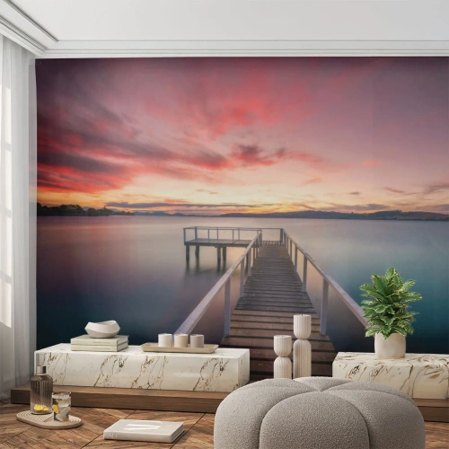 Papier Peint Photo Standard Eco - La douce flamme du soir - Paysage, Coucher de soleil, Jetée en bois - 400x280 cm