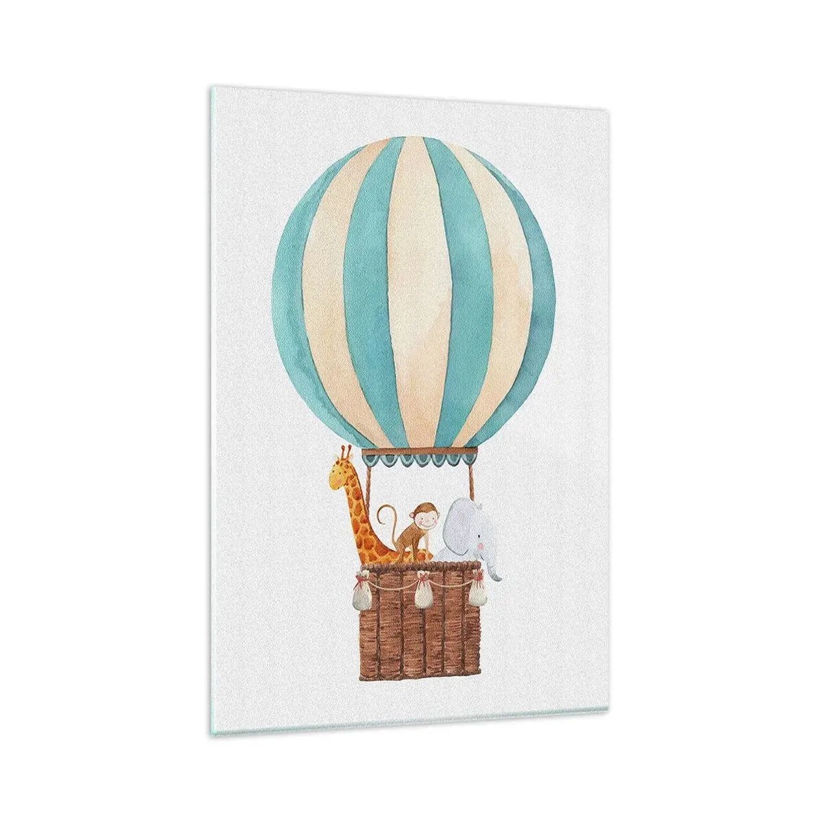 Impression sur verre - Image sur verre - Un ballon avec des animaux mignons aux couleurs pastel - 80x120cm - Voyage fantastique - Décoration murale moderne pour le salon et la chambre ARTTOR