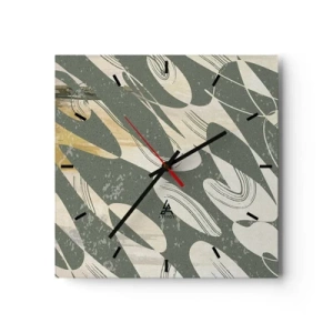 Horloge murale - Pendule murale - Formes dynamiques dans des tons de vert et d'or - 30x30cm - Abstraction rythmique - Décoration murale moderne pour le salon et la chambre ARTTOR
