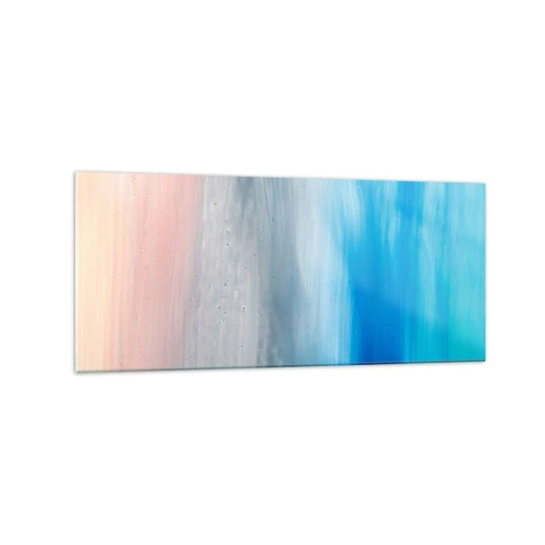 Impression sur verre - Image sur verre - Coups de pinceau abstraits dans des tons de bleu et de rose - 120x50cm - Éléments : air - Décoration murale moderne pour le salon et la chambre ARTTOR