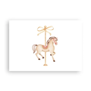 Affiche - Poster - Un cheval de carrousel avec un arc dans des pastels délicats - 100x70cm - Un trot gracieux - Décoration murale moderne pour le salon et la chambre ARTTOR