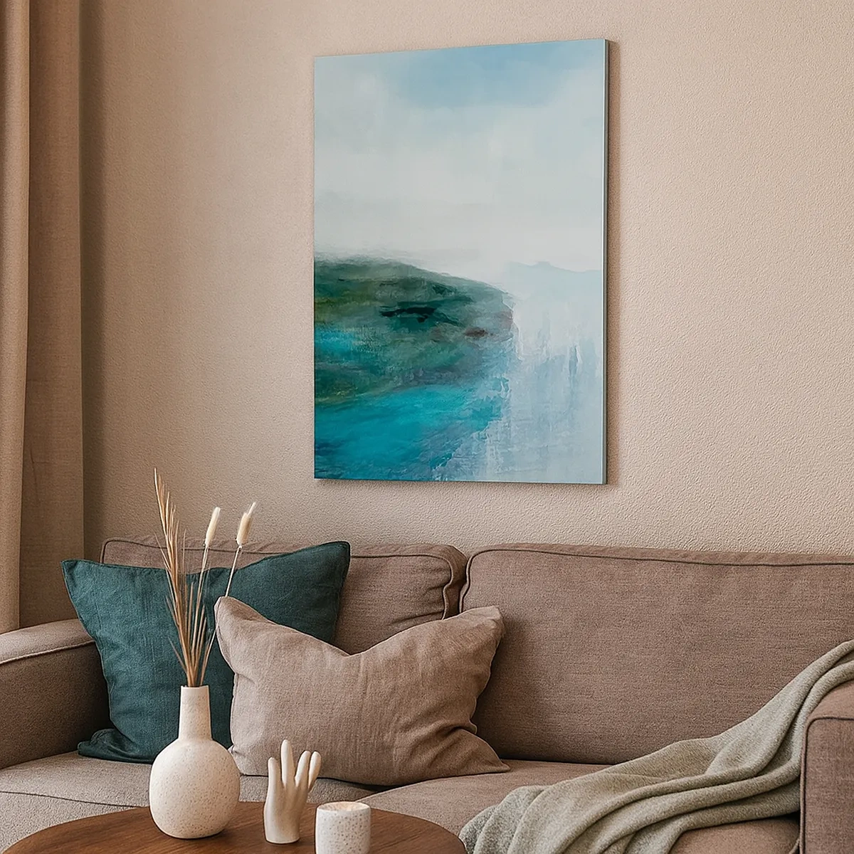 Impression sur toile - Image sur toile - Paysage abstrait dans les tons turquoise et gris - 50x70cm - Abstraction nautique - Décoration murale moderne pour le salon et la chambre ARTTOR