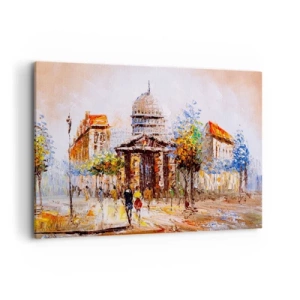 Impression sur toile - Image sur toile - Scène de ville impressionniste avec un bâtiment historique - 120x80cm - Promenade à Paris - Décoration murale moderne pour le salon et la chambre ARTTOR