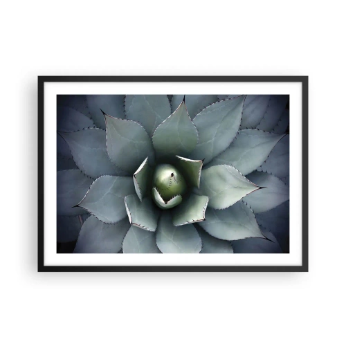 Affiche dans un cadre noir - Poster - Gros plan d'une rosette d'agave aux délicates nuances de vert - 70x50cm - Wabi et observe - Décoration murale moderne pour le salon et la chambre ARTTOR