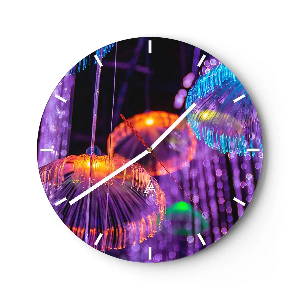 Horloge murale - Pendule murale - Lumières colorées ressemblant à des méduses dans une lueur néon - 30x30cm - Fontaine lumineuse - Décoration murale moderne pour le salon, la cuisine et la chambre ARTTOR