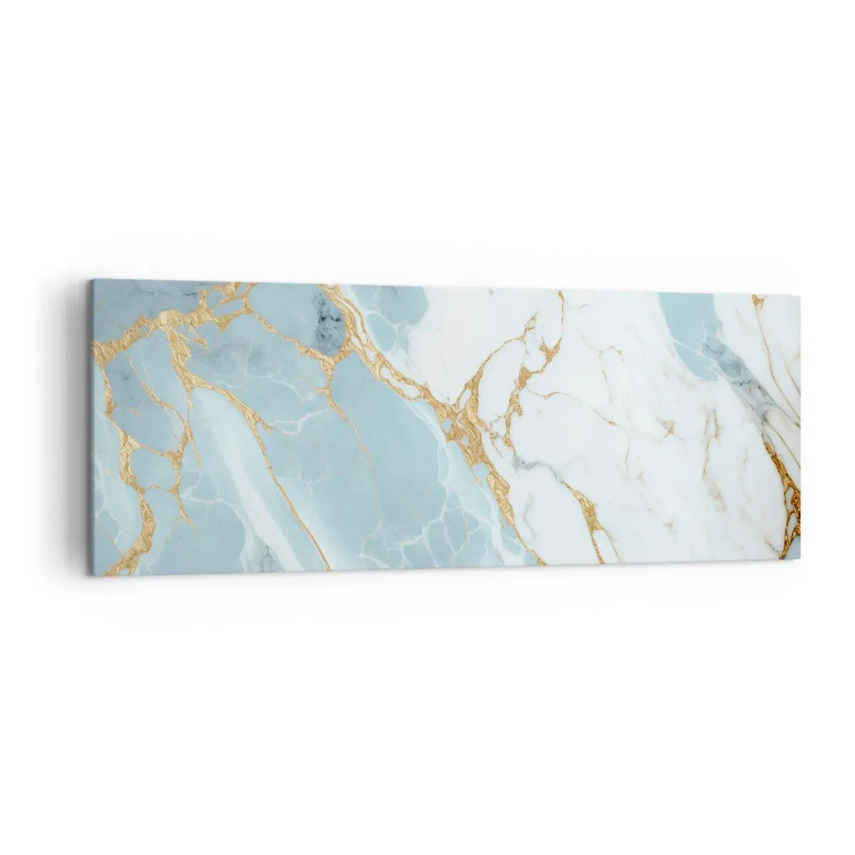 Impression sur toile - Image sur toile - Motifs en marbre bleu et blanc avec des veines dorées ajoutées - 140x50cm - Richesse en pierre - Décoration murale moderne pour le salon et la chambre ARTTOR