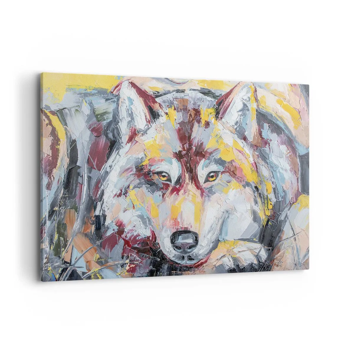 Impression sur toile - Image sur toile - Portrait artistique d'un loup aux couleurs intenses - 120x80cm - En paix au milieu des siens - Décoration murale moderne pour le salon et la chambre ARTTOR