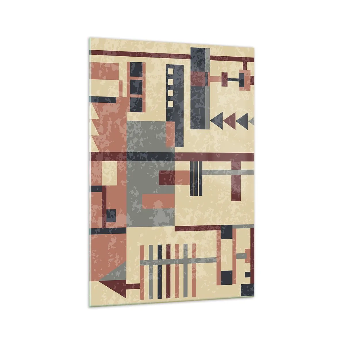 Impression sur verre - Image sur verre - Motif géométrique dans des tons pastel de beige, rouge et gris - 70x100cm - Une combinaison de verticaux et d'horizontaux - Décoration murale moderne pour le salon et la chambre ARTTOR