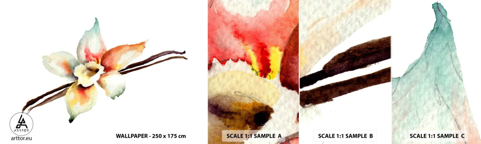 Échantillon De Papier Peint Standard Eco - Douceur de couleur renversée - Fleur de Vanille, Fleur, Bâton de vanille - 100x30 cm