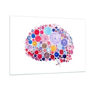 Impression sur verre - Image sur verre - Une illustration colorée d'un cerveau composé de formes géométriques. - 120x80cm - La machine la plus parfaite de la nature - Décoration murale moderne pour le salon et la chambre ARTTOR