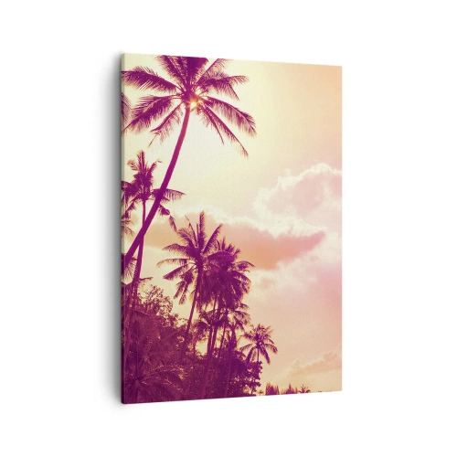 Impression sur toile - Image sur toile - Palmiers illuminés par le soleil couchant dans un ciel tropical - 50x70cm - Tu dois choisir - Décoration murale moderne pour le salon et la chambre ARTTOR