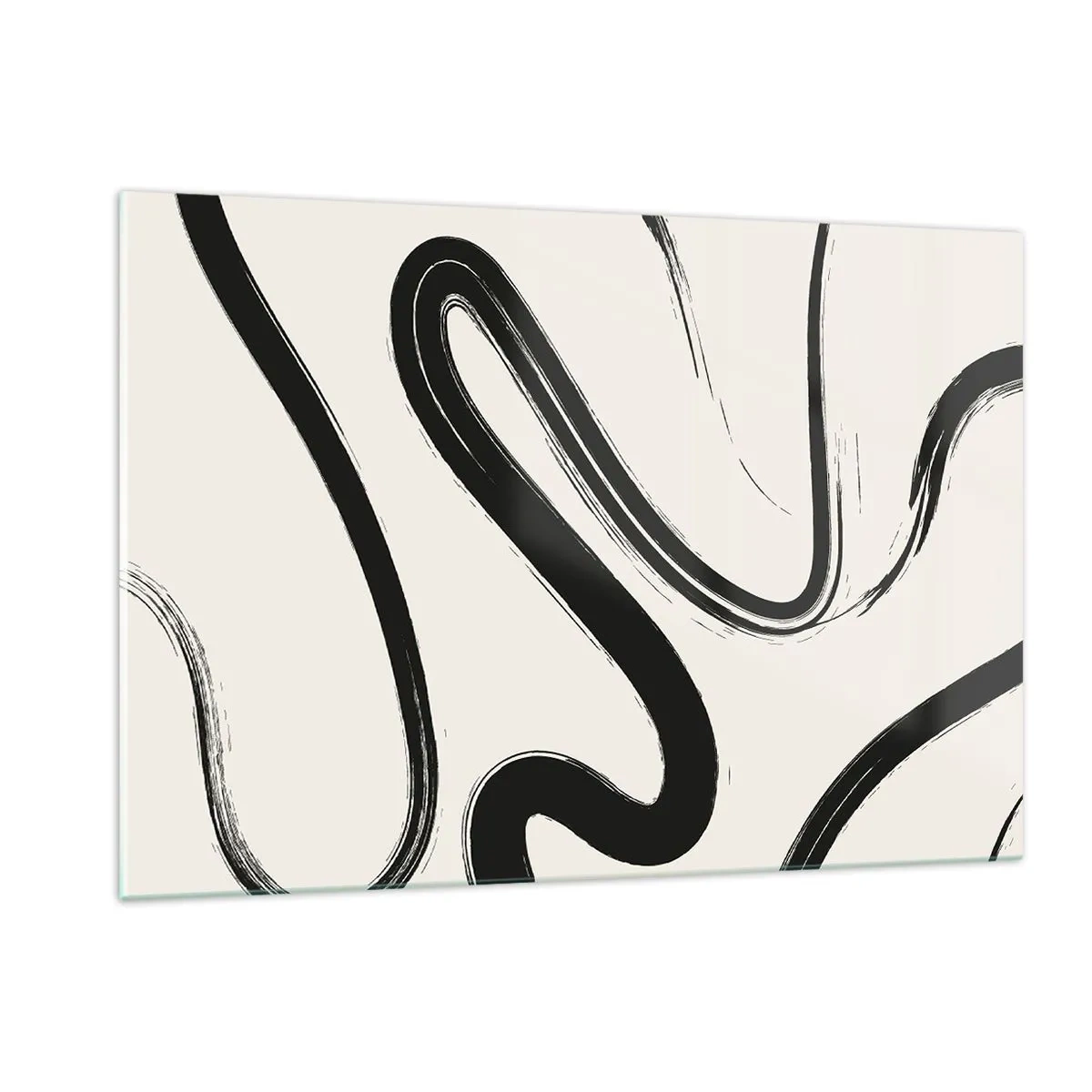 Impression sur verre - Image sur verre - Lignes noires dynamiques sur fond clair dans un style abstrait. - 120x80cm - Fantaisie en noir et blanc - Décoration murale moderne pour le salon et la chambre ARTTOR