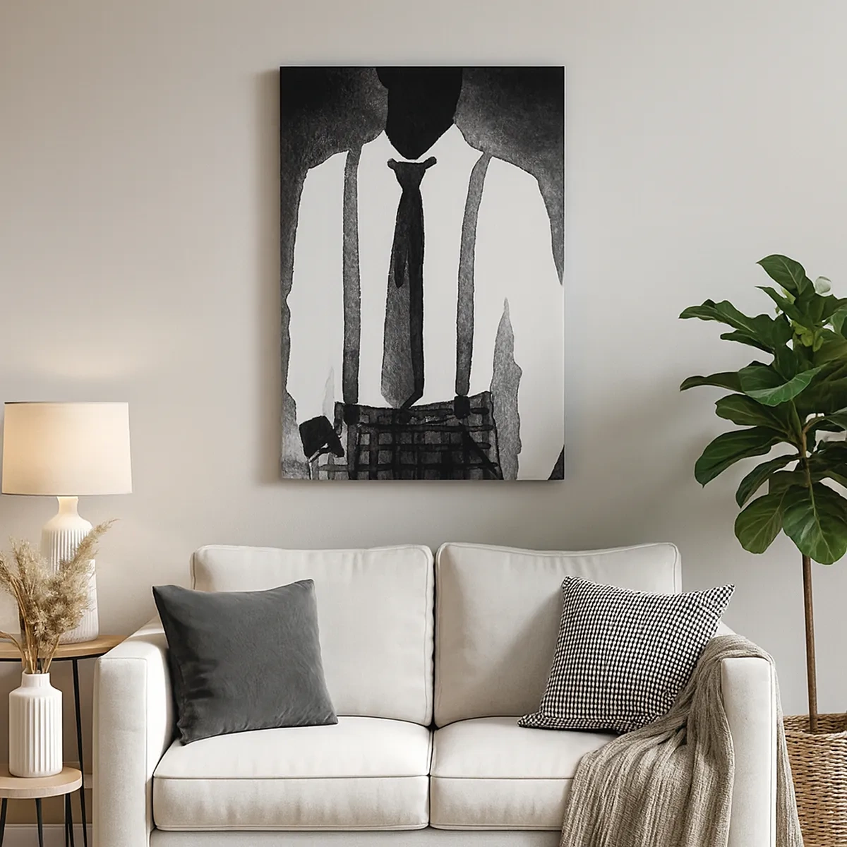 Impression sur toile - Image sur toile - Personnages de style noir, élégance et mystère en noir et blanc - 50x70cm - Ambiance noire - Décoration murale moderne pour le salon et la chambre ARTTOR