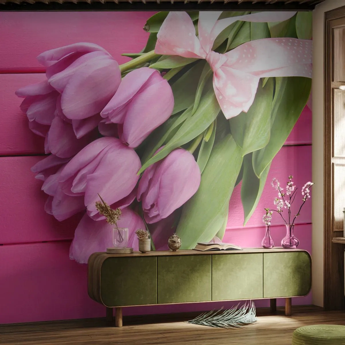 Papier Peint Autocollant Deluxe Sticker - Juste pour toi - Fleurs, Tulipes, Bouquet de fleurs - 300x210 cm