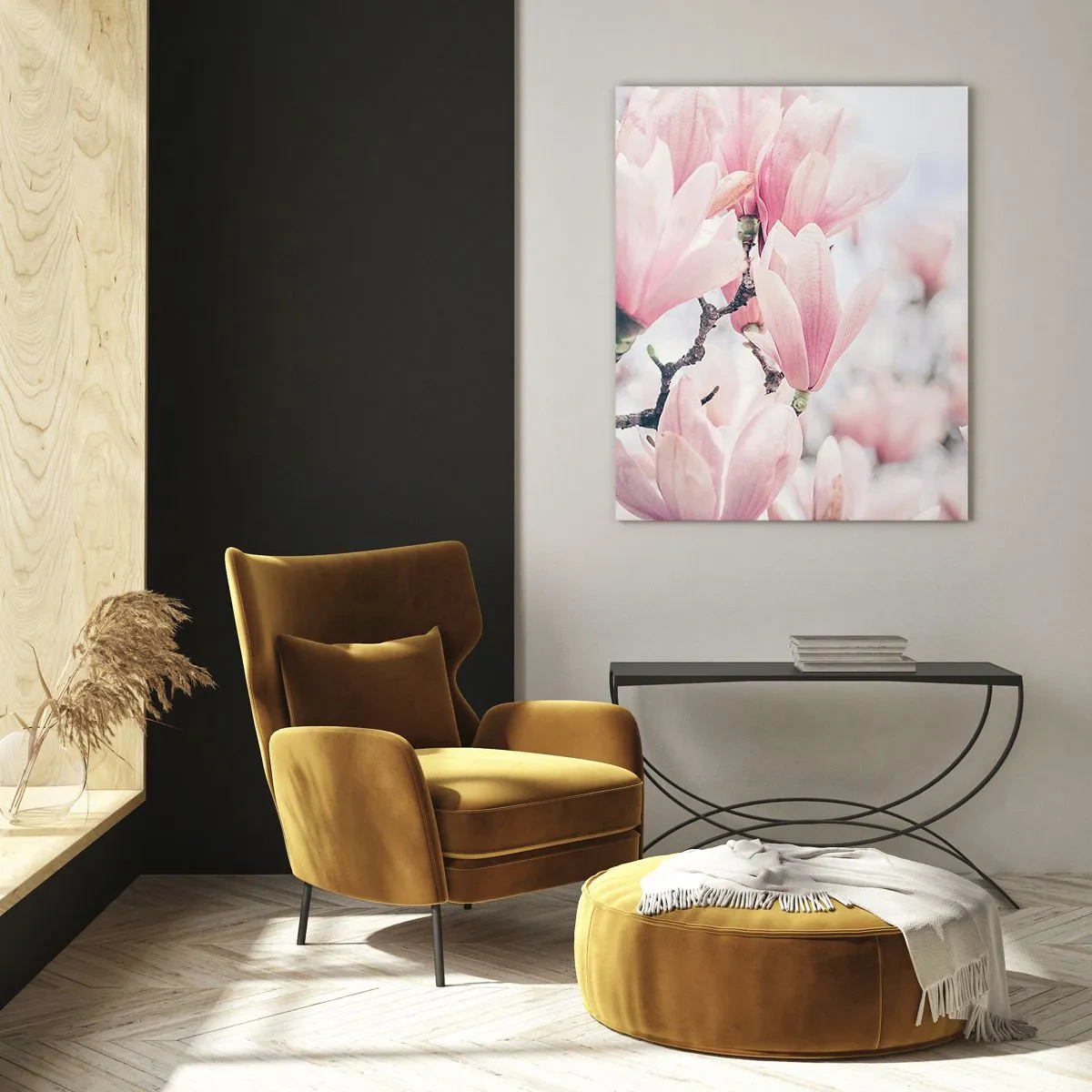 Impression sur verre - Image sur verre - Magnolias roses délicats sur fond clair - 50x70cm - Idéal de la subtilité - Décoration murale moderne pour le salon et la chambre ARTTOR