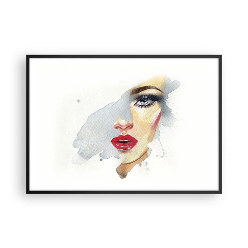 Affiche dans un cadre noir - Poster - Portrait à l'aquarelle d'une femme au regard intense. - 100x70cm - Reflet dans une goutte d'eau - Décoration murale moderne pour le salon et la chambre ARTTOR
