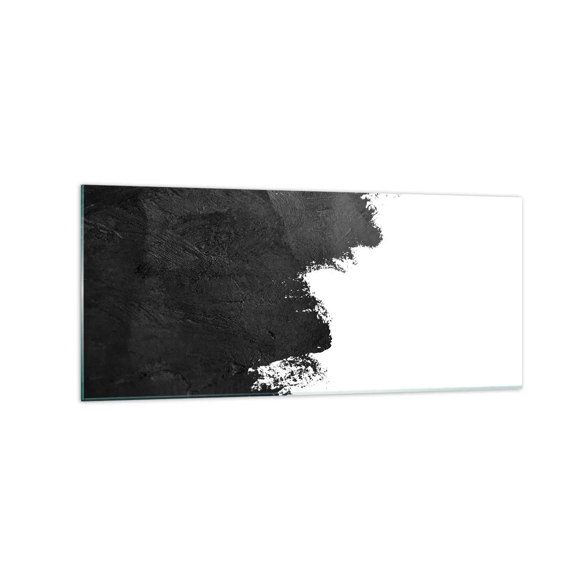 Impression sur verre - Image sur verre - Abstraction en noir et blanc avec des coups de pinceau contrastés - 120x50cm - Éléments : terre - Décoration murale moderne pour le salon et la chambre ARTTOR