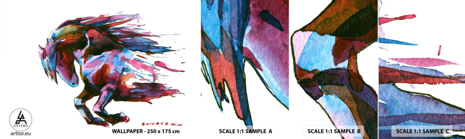 Échantillon de Papier Peint Autocollant Deluxe Sticker - Dans le ravissement - Animaux, Abstraction, Cheval - 100x30 cm