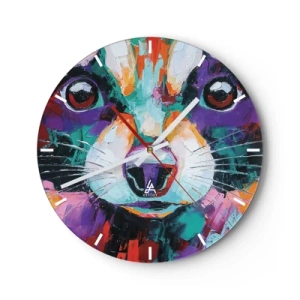 Horloge murale - Pendule murale - Portrait coloré d'un chat dans un style pictural sur fond blanc - 30x30cm - Uniquement de belles émotions - Décoration murale moderne pour le salon, la cuisine et la chambre ARTTOR