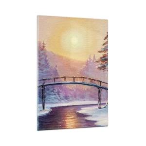 Impression sur verre - Image sur verre - Paysage d'hiver avec un pont illuminé par le coucher du soleil - 80x120cm - Quatre saisons - hiver - Décoration murale moderne pour le salon et la chambre ARTTOR
