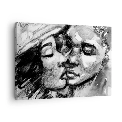 Impression sur toile - Image sur toile - Une aquarelle en noir et blanc représentant un moment intime entre deux personnes. - 70x50cm - Un moment tendre - Décoration murale moderne pour le salon et la chambre ARTTOR