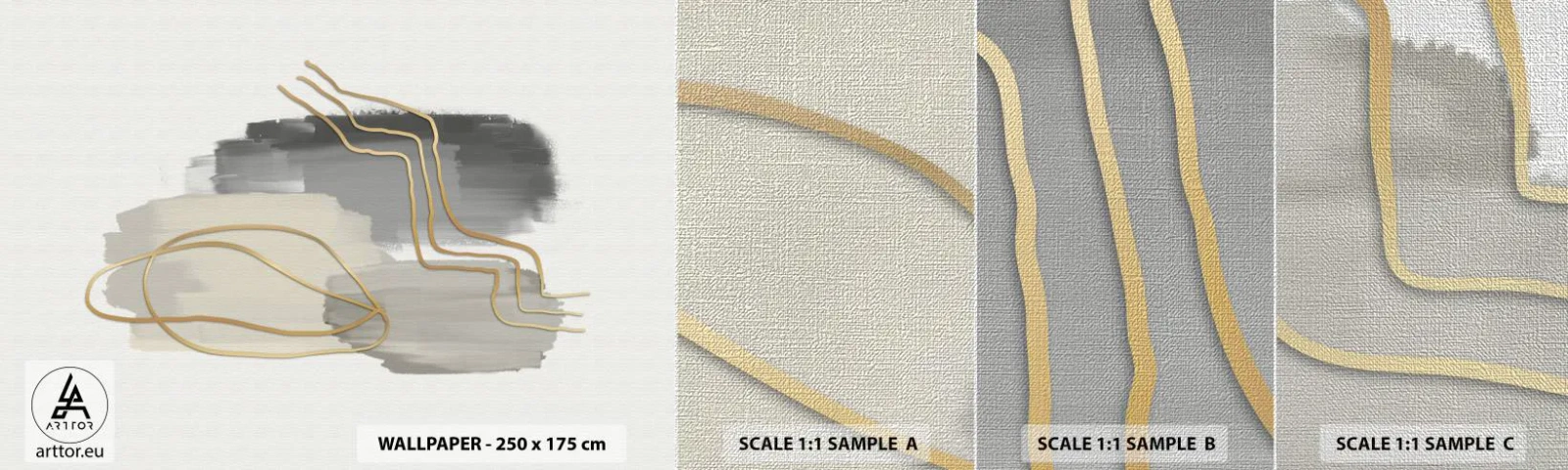 Échantillon de Papier Peint Premium Canvas - Durée et mouvement - Abstraction, Morceau, Or - 100x30 cm