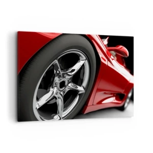 Impression sur toile - Image sur toile - Voiture de sport rouge avec jantes chromées - 120x80cm - Conçu pour la vitesse - Décoration murale moderne pour le salon et la chambre ARTTOR