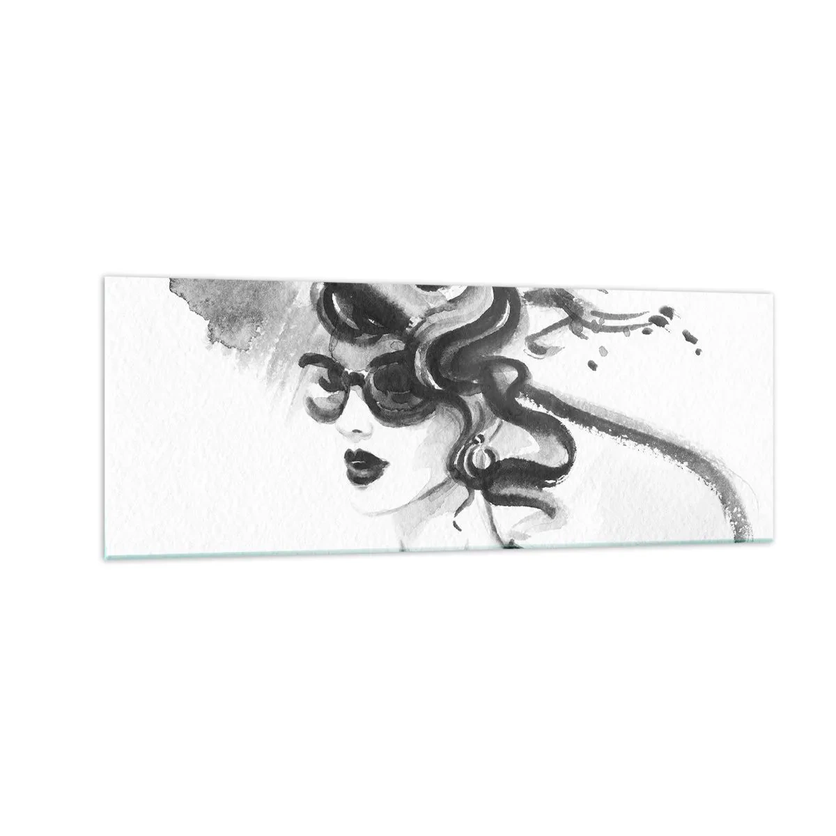 Impression sur verre - Image sur verre - Femme élégante avec un chapeau de style noir et blanc - 140x50cm - Une dame de caractère - Décoration murale moderne pour le salon et la chambre ARTTOR