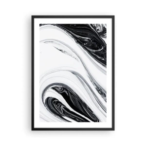 Affiche dans un cadre noir - Poster - Motif abstrait en noir et blanc avec des lignes fluides - 50x70cm - Une combinaison d'opposés - Décoration murale moderne pour le salon et la chambre ARTTOR