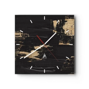 Horloge murale - Pendule murale - Composition abstraite dans les tons de noir et d'or - 30x30cm - Empreinte du toucher - Décoration murale moderne pour le salon et la chambre ARTTOR