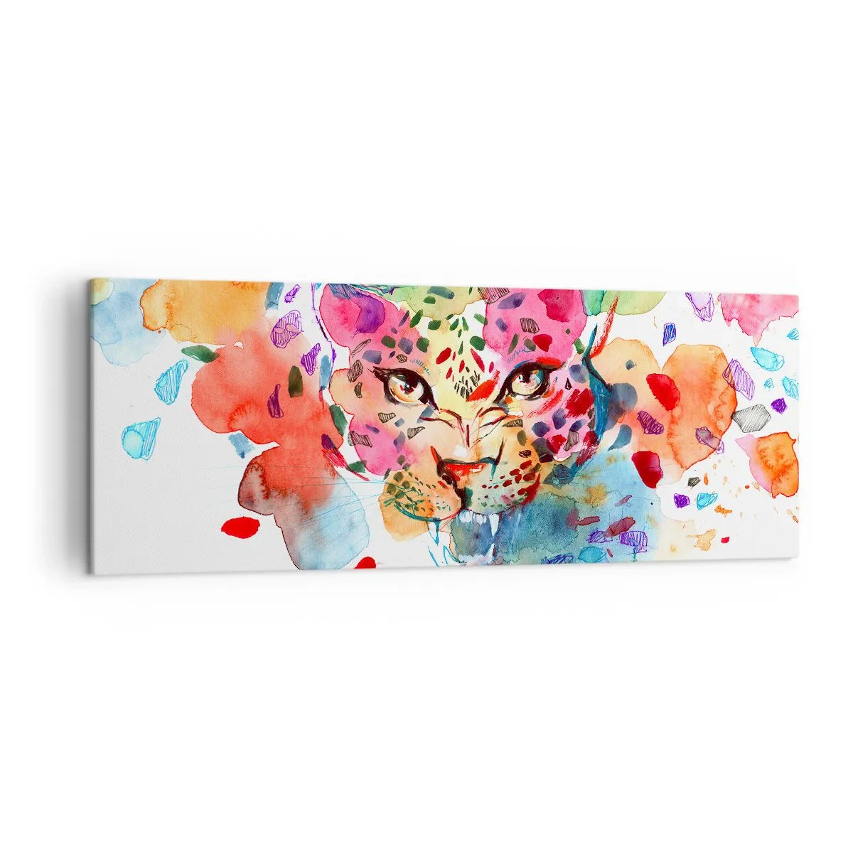 Impression sur toile - Image sur toile - Portrait abstrait d'un léopard aux couleurs intenses - 140x50cm - La belle et la Bête - Décoration murale moderne pour le salon et la chambre ARTTOR