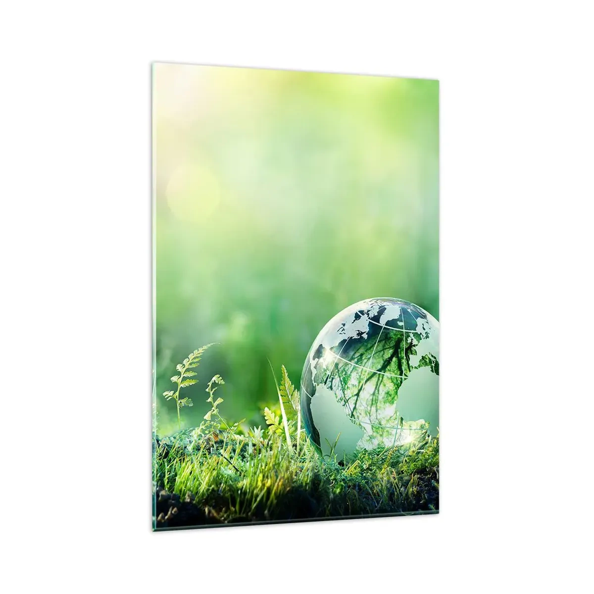 Impression sur verre - Image sur verre - Un globe de cristal parmi la verdure de la nature - 80x120cm - La planette verte - Décoration murale moderne pour le salon et la chambre ARTTOR